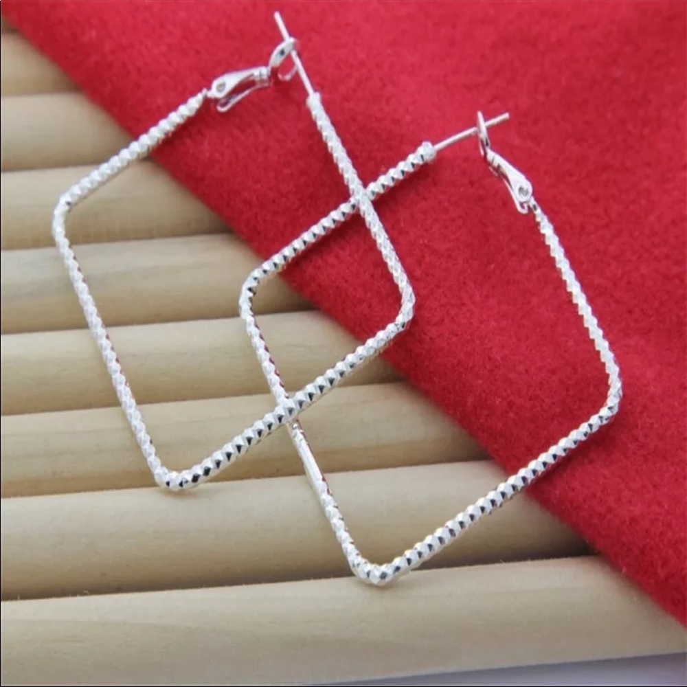 New 925 Silver Square Big exquisite Hook Earrings - Picture 4 of 4